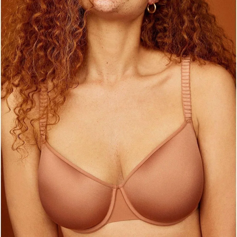 ThirdLove Women's 24/7 Class TShirt Memory Foam Pleated Strap Mocha Bra Size 34A